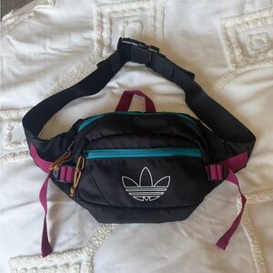 adidas Black Crossbody Waist Pack with Teal Zipper and Magenta Straps